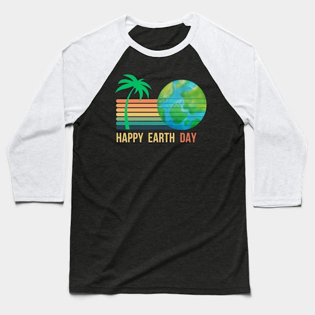 RETRO SUNSET EARTH DAY Baseball T-Shirt by Lolane